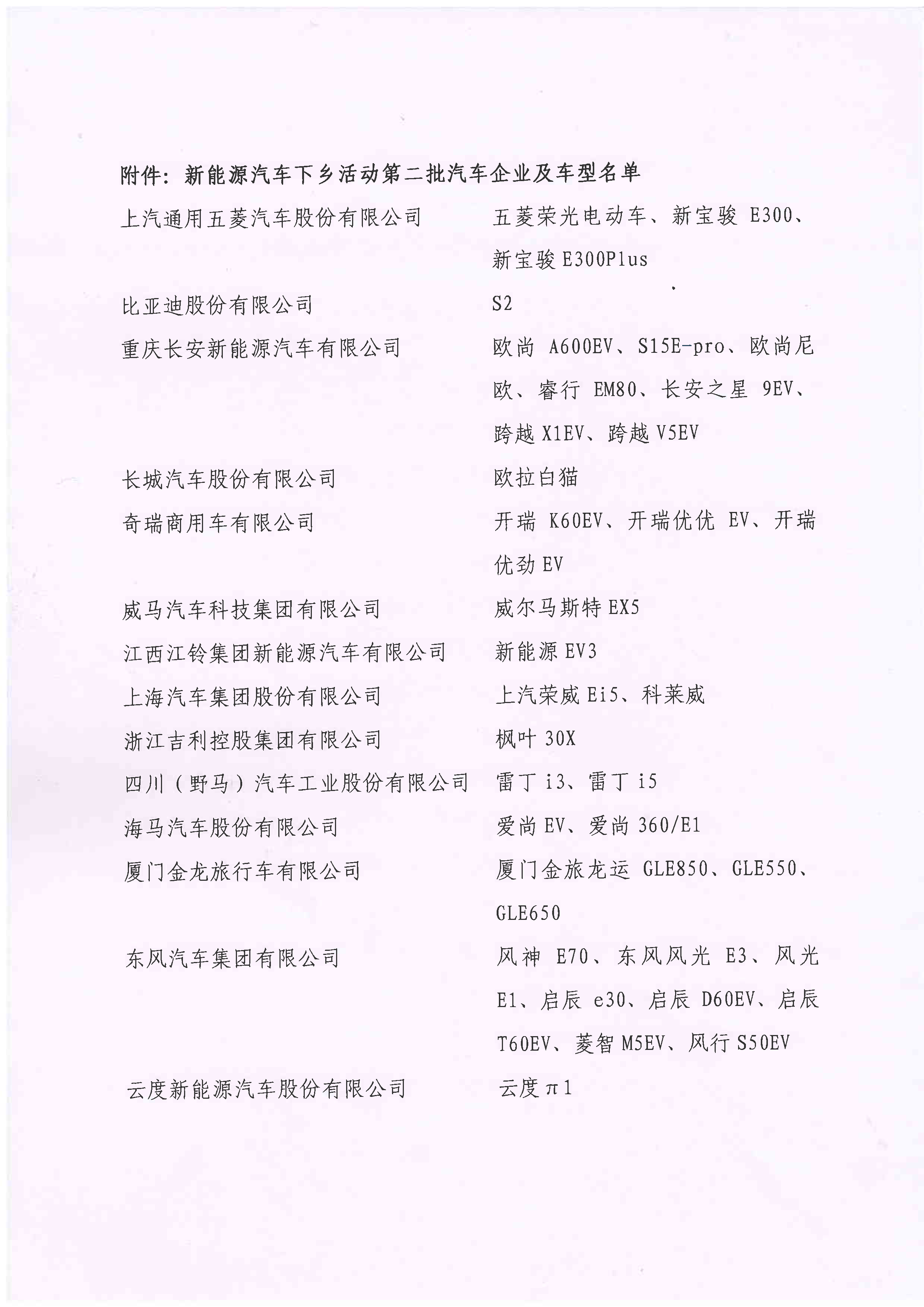 第二批新能源汽車下鄉(xiāng)名單發(fā)布：涵蓋14家車企36款車型