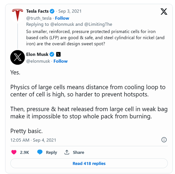 馬斯克在推特“商戰”以熱失控問題為由堅決抨擊應用大軟包單體電芯 馬斯克在推特“商戰”以熱失控問題為由堅決抨擊應用大軟包單體電芯
