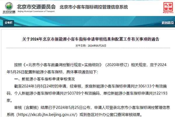 北京市定于2024年5月26日配置新能源小客車指標 北京市定于2024年5月26日配置新能源小客車指標
