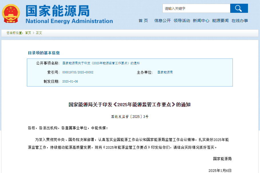 強(qiáng)化新能源并網(wǎng)消納監(jiān)管!2025年能源監(jiān)管工作要點(diǎn)發(fā)布